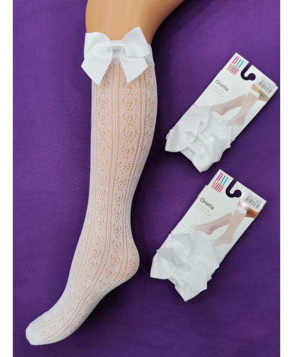 Day mod 3/4 чорапи ажур с панделка в бяло Orietta